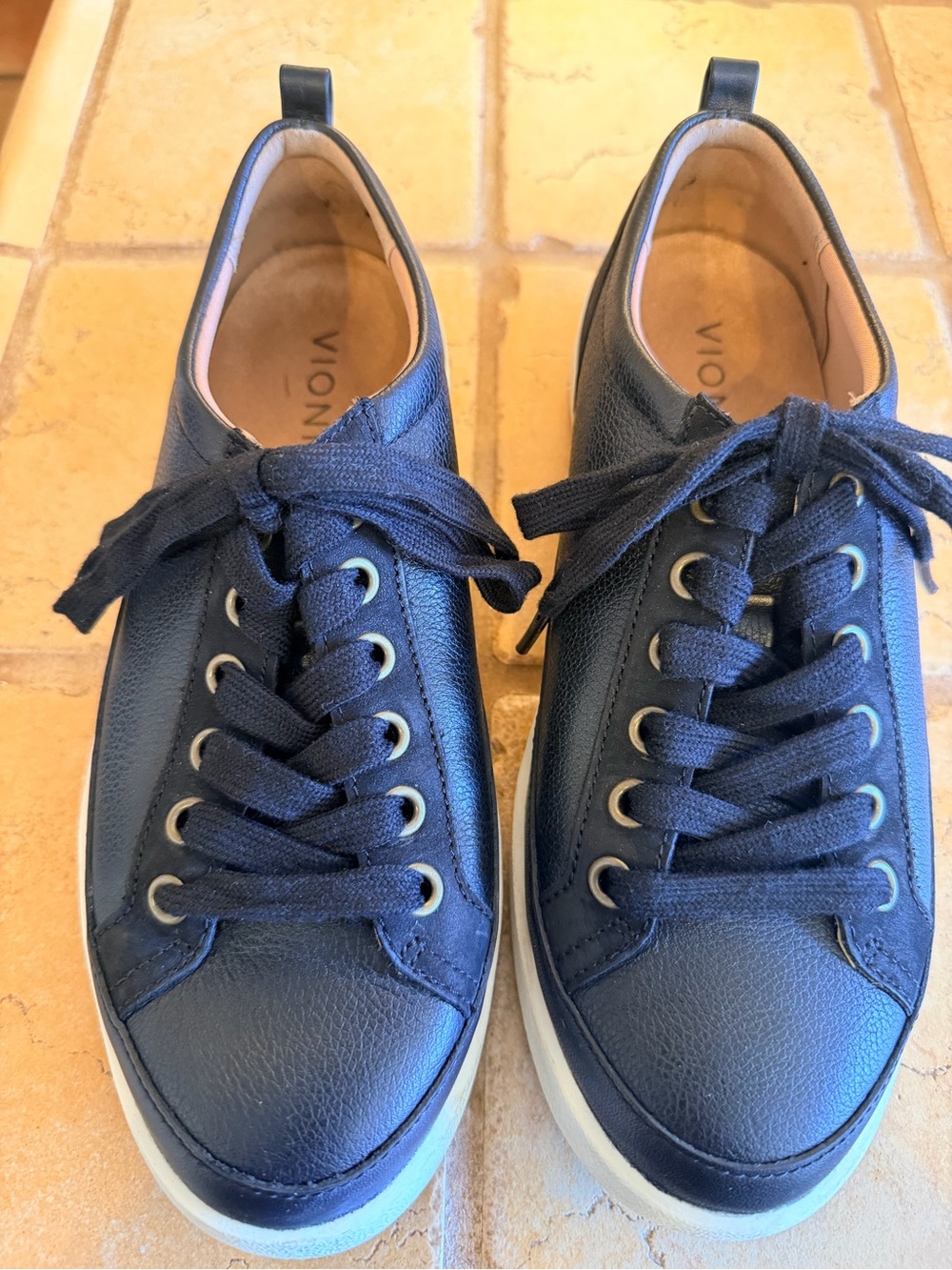 Vionic Black Leather Lace-Up Sneakers with White Sole